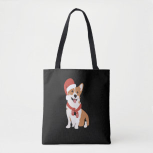 Bolsa Tote Corgi vestindo um chapéu santa