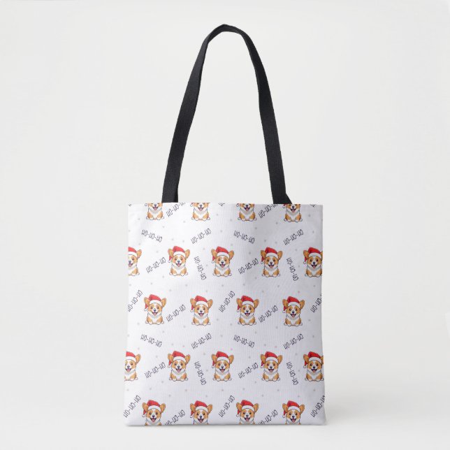 Bolsa Tote Corgis no Padrão de Natal de Santa Hats (Frente)