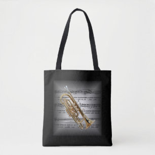 Bolsa Tote Cornet ~ 3 D Sheet Music Travesseiro ~ Cinza/Preto