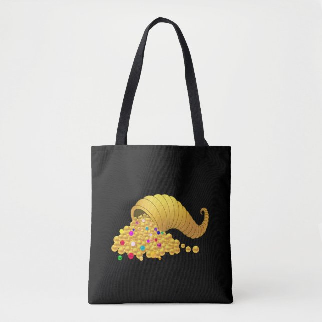 Bolsa Tote Corno de Ouro da Abundância em Preto (Frente)