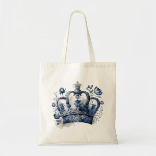 Bolsa Tote Coroa azul e branca do estilo Delft com flores