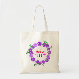 Bolsa Tote Coroa de Aquarela Floral Roxa - Escolha a Alegria