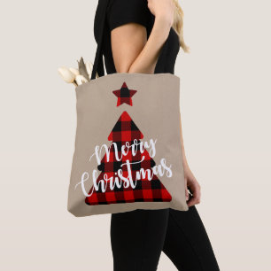 Bolsa Tote Coroa de árvore de Natal da xadrez de Buffalo