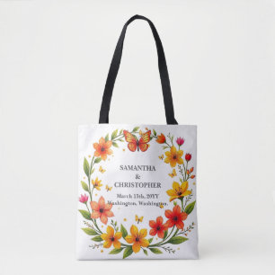Bolsa Tote Coroa de Borboletas Florais Casamento Texto Person