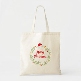 Bolsa Tote Coroa de Chapéu de Papai Noel Feliz Natal