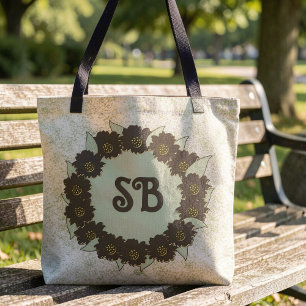 Bolsa Tote Coroa de Flor Marrom Chocolate em Verde Manchado