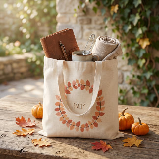 Bolsa Tote Coroa de Folhas de Outono Quente Nome Design
