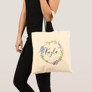 Bolsa Tote coroa de lavanda botânica personalizada madrinha
