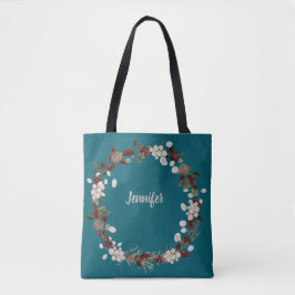 Bolsa Tote Coroa de Natal em um tíl verde rico chamado