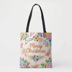 Bolsa Tote Coroa de Natal Floral Alegre