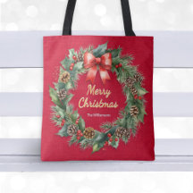 Coroa de Natal Vermelha Festiva Nome Personalizado