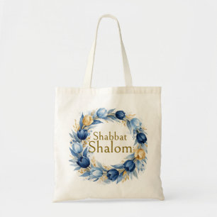 Bolsa Tote Coroa de Ouro Azul, Shabbat Shalom Aquarela Glam