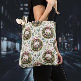 Bolsa Tote Coroa de Páscoa de buxo com Laço Rosa e Ovo