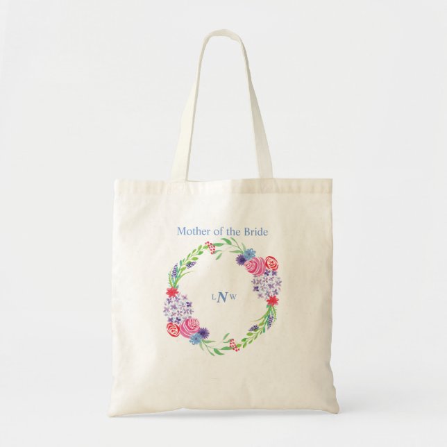 Bolsa Tote Coroa de Ramo Floral Monograma - (Frente)