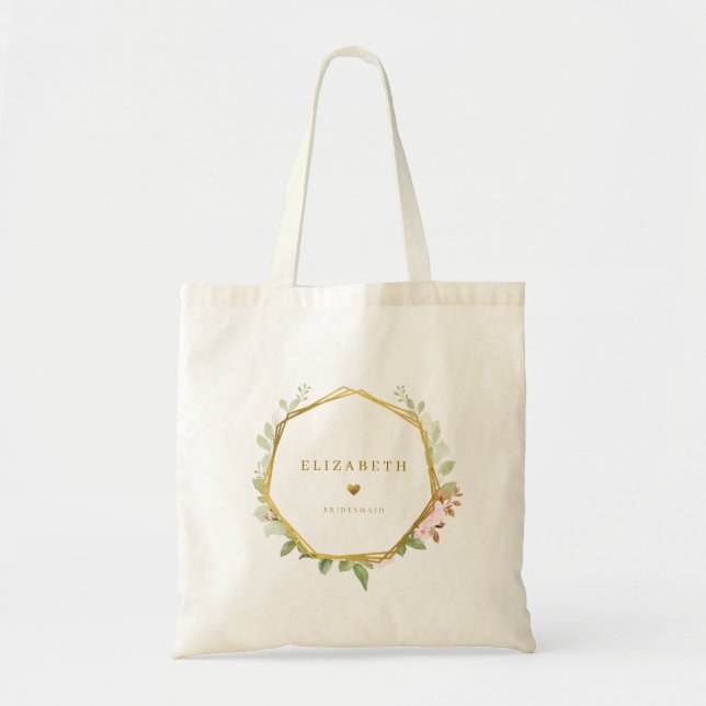 Bolsa Tote Coroa de Rosa Botânica para Damas de Honra (Frente)