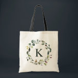Bolsa Tote Coroa de Verdura em Aquarela com Monograma para Da<br><div class="desc">Saco tote de coroa de verdura botânica em aquarela rústica para presente personalizado de dama de honra ou madrinha.</div>