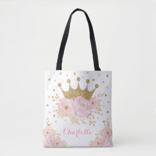 Bolsa Tote Coroa Dourada Real Chinesa + Princesa Floral Rosa
