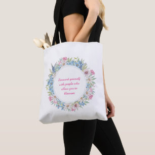 Bolsa Tote Coroa Floral Azul Cor-de-rosa Cor-de-rosa