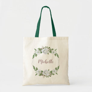 Bolsa Tote Coroa Floral Branca com Nome