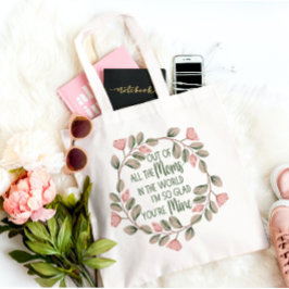 Bolsa Tote Coroa Floral Cor-De-Rosa E Verde, Coroa Mamã Citaç