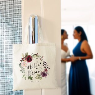 Bolsa Tote Coroa Floral Noiva Burgundy Blush Mãe da Noiva