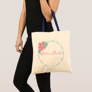 Bolsa Tote Coroa Floral Nome Livros da Biblioteca