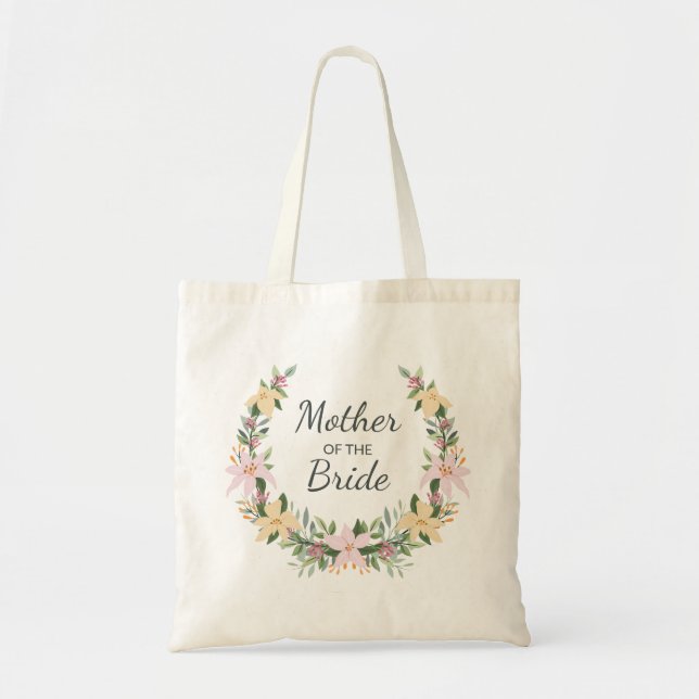 Bolsa Tote Coroa floral romântica monograma favor de casament (Frente)