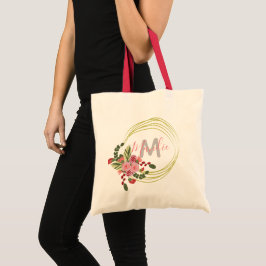 Bolsa Tote Coroa Floral Rosa Nome Biblioteca Livros