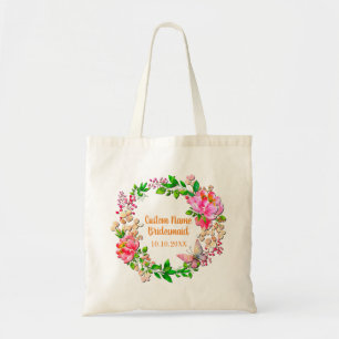 Bolsa Tote Coroa Personalizada Aquarela Floral Rosa Casamento