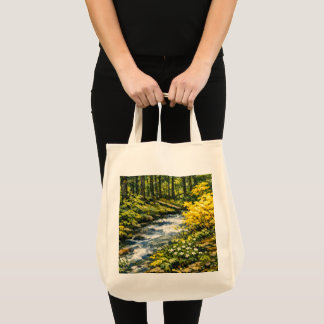 Bolsa Tote Córrego Florestal com Flores Silvestres Amarelas