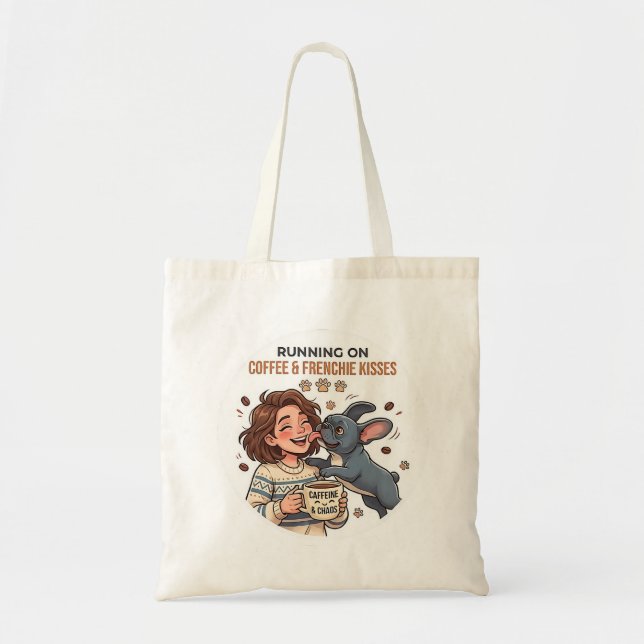Bolsa Tote Correndo Com Café E Beijos De Bulldog Francês (Frente)