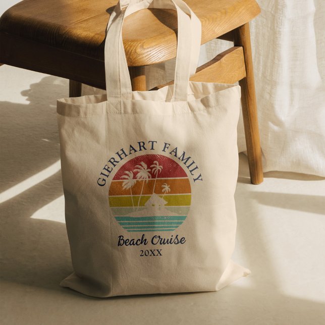 Bolsa Tote Correspondência Personalizada de Árvores de Palma  (Family Reunion Retro Beach Hut Spring Beach Cruise Tote Bag)