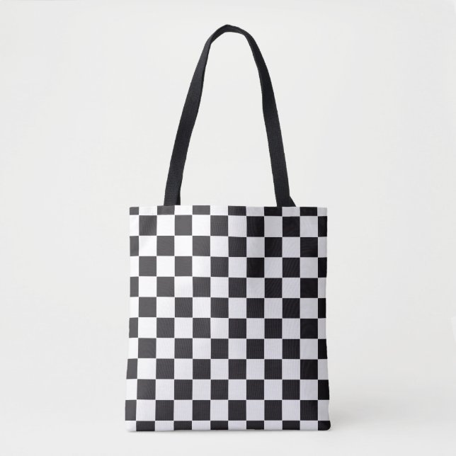 Bolsa Tote Corrida de Carro / Padrão de Xadrez + seu backgr.  (Frente)