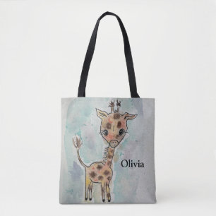 Bolsa Tote Cortar a Mão Desenhado Nome de Girafa Pintado