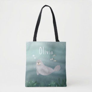 Bolsa Tote Corte sob o mar, selo azul oceânico