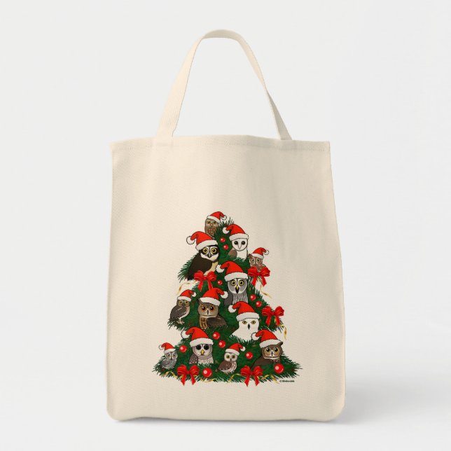 Bolsa Tote Coruja Árvore de Natal (Frente)