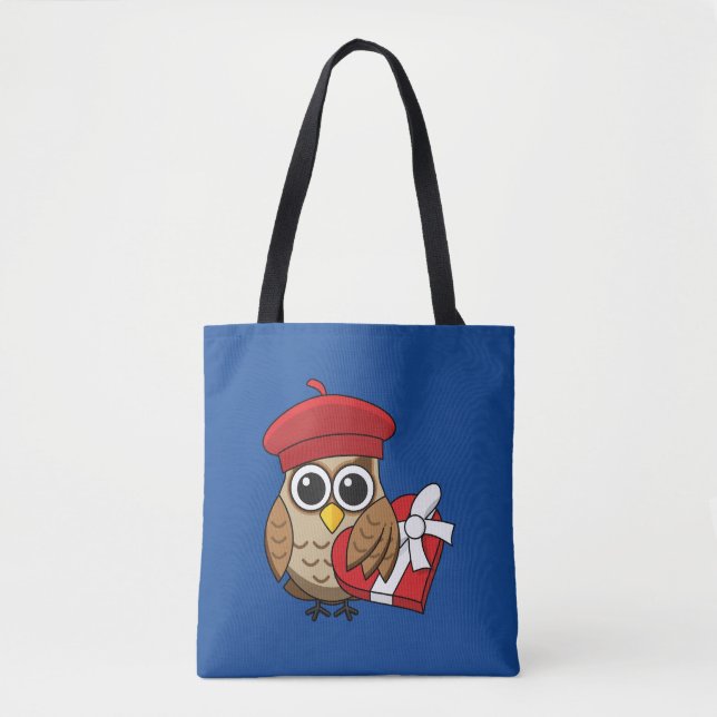 Bolsa Tote Coruja-branca com berço vermelho e caixa cardíaca (Frente)