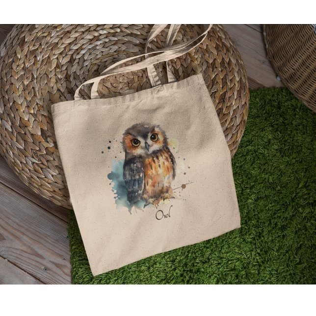Bolsa Tote Coruja-branca em aquarela (Criador carregado)