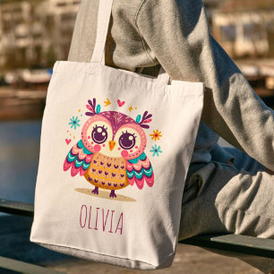 Bolsa Tote Coruja Caprichosa Colorida Fofa