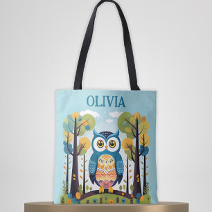 Bolsa Tote Coruja caprichosa colorida fofa no bosque