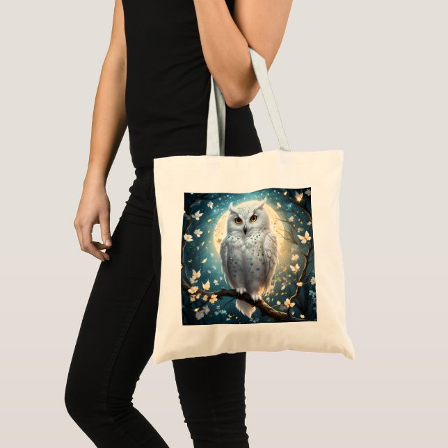 Bolsa Tote Coruja da Neve E Lua Com Brilho, (Frente (produto))