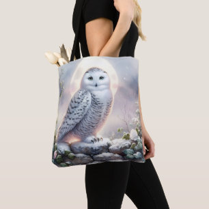 Bolsa Tote Coruja da Neve no Jardim de Inverno Iluminado pela