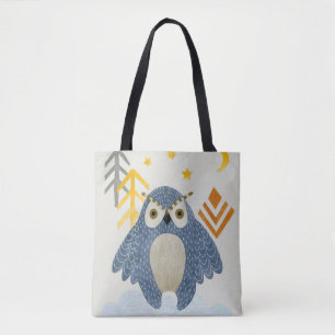 Bolsa Tote Coruja-da-noite azul na floresta
