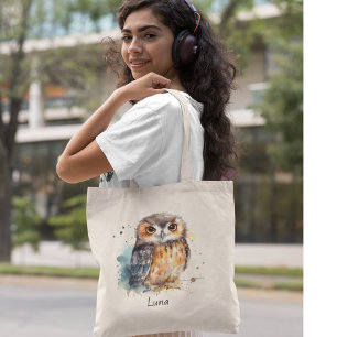 Bolsa Tote Coruja de Aquarela Cuta, personalizada