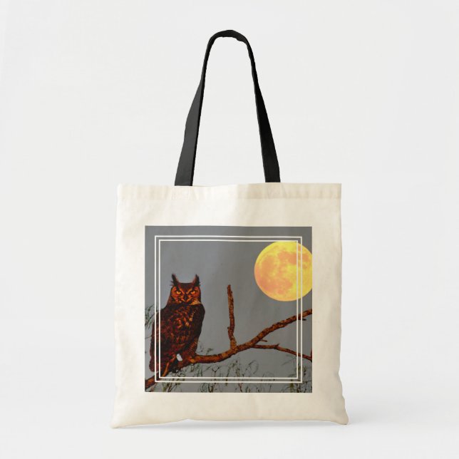 Bolsa Tote Coruja-de-chifres | Lua Cheia (Frente)
