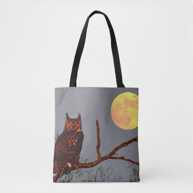 Bolsa Tote Coruja-de-chifres | Lua Cheia (Frente)