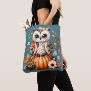 Bolsa Tote Coruja de Patchwork em Abóbora — Cottagecore Outon