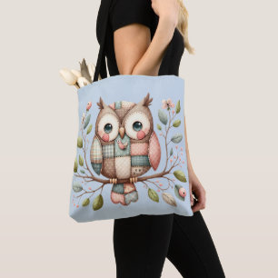 Bolsa Tote Coruja de Patchwork em Floresta Caprichosa
