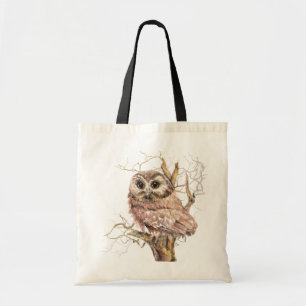 Bolsa Tote Coruja-de-Pé-branca-Aquarela, pássaro