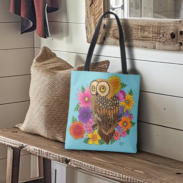 Bolsa Tote Coruja do Buquê da Flor (Criador carregado)